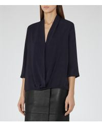 REISS KEATS MIDNIGHT BLUE WRAP ACROSS BLOUSE SIZE 10