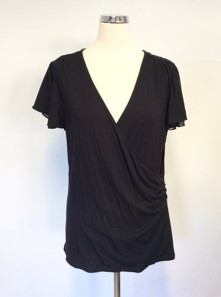 RALPH LAUREN BLACK V NECKLINE WRAP ACROSS SHORT FLOATY SLEEVED TOP SIZE XL