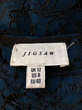 JIGSAW TEAL BLUE 3/4 SLEEVE LACE PENCIL DRESS SIZE 12