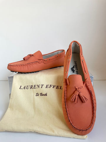BRAND NEW LAURENT EFFEL ORANGE MOLESKIN LEATHER FLAT LOAFERS SIZE 6/39