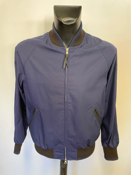 GOLDEN BEAR NAVY BLUE ZIP UP LEATHER TRIM VARSITY JACKET SIZE M
