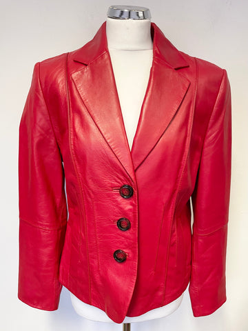 GERRY WEBER RED BUTTER SOFT LEATHER FITTED JACKET SIZE 14