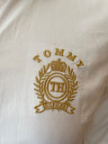 TOMMY HILFIGER WHITE WITH GOLD CREST LONG SLEEVED FITTED SHIRT SIZE 6 UK 10