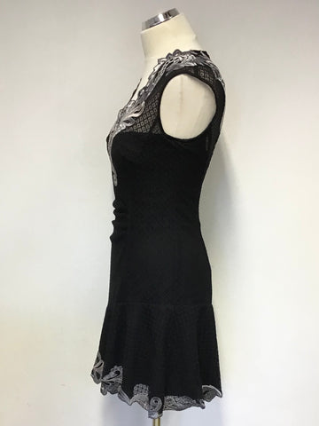 KAREN MILLEN BLACK & SILVER GREY EMBROIDERED SLEEVELESS  SPECIAL OCCASION DRESS SIZE 10