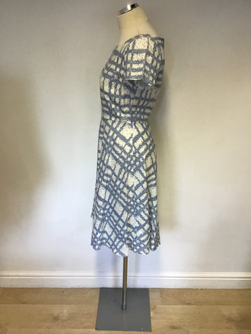 HOBBS LIGHT BLUE & WHITE PRINT SHORT SLEEVE LINEN DRESS SIZE 10