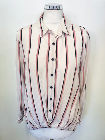 MINT VELVET PINK & BLACK STRIPE LONG SLEEVED BLOUSE SIZE 12