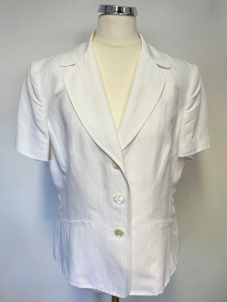 PRECIS PETITE WHITE LINEN BLEND SHORT SLEEVED FITTED JACKET SIZE 14