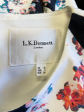 LK BENNETT CRYSTAL BLACK & MULTI COLOURED FLORAL PRINT PENCIL DRESS SIZE 12