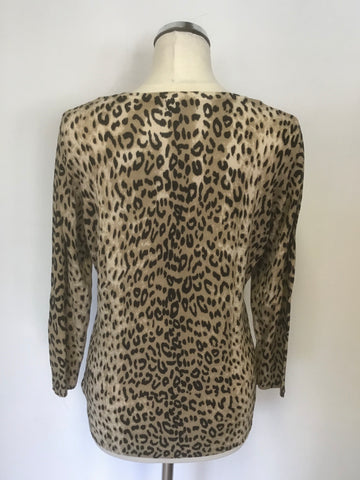 BRAND NEW JOSEPH A BLACK & BEIGE LEOPARD PRINT 3/4 SLEEVE CARDIGAN SIZE M