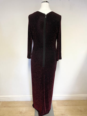 DAMSEL IN A DRESS BLACK & RED SPARKLE 3/4 SLEEVED LONG EVENING DRESS SIZE 16