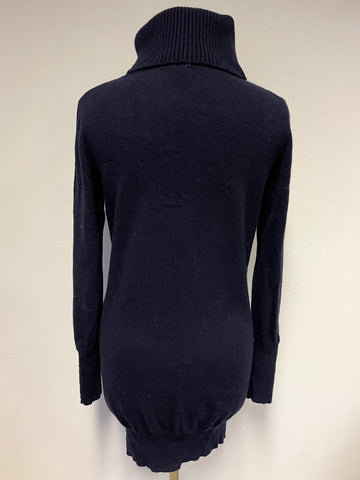 LAARK NAVY BLUE 100% CASHMERE BUTTON TRIM CUFF LONG JUMPER SIZE M