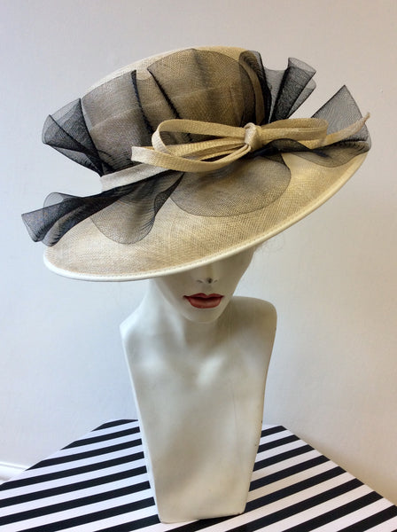 BRAND NEW CAPPELLI CONDICI NATURAL STRAW & BLACK NET TRIM FORMAL HAT