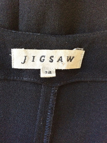 JIGSAW BLACK FRILL TRIM DRAWSTRING TIE WAIST 3/4 SLEEVE DRESS SIZE 12