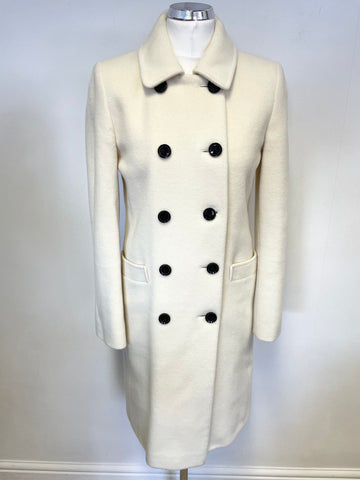 JAEGER WINTER WHITE DOUBLE BREASTED KNEE LENGTH COAT SIZE 10