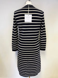 BRAND NEW JAEGER NAVY BLUE & WHITE STRIPE LONG SLEEVE KNIT DRESS SIZE S