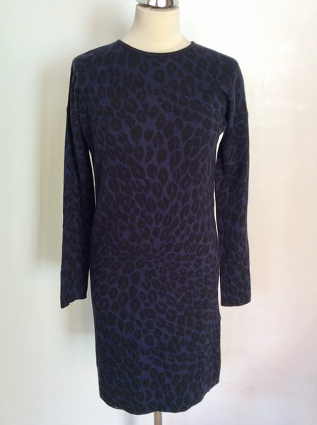 BRAND NEW HOBBS NAVY & BLACK LEOPARD PRINT KNIT EDIE DRESS SIZE 8
