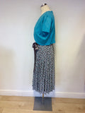 JACQUES VERT TURQOUISE & GREY PRINT OCCASION DRESS & BOLERO CARDIGAN SIZE 16