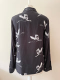 MINT VELVET BLACK & WHITE BIRD PRINT LONG SLEEVE SHIRT SIZE 8