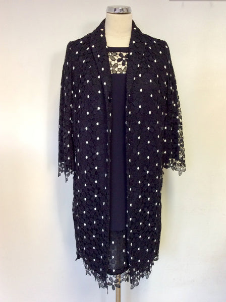 LAUREL DARK BLUE & WHITE FLORAL LACE DRESS & COAT SUIT SIZE 8