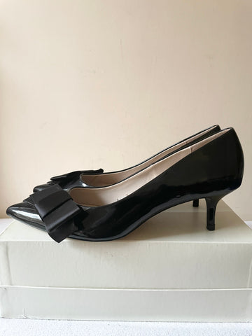 BRAND NEW ZARA BLACK PATENT BOW TRIM KITTEN HEELS SIZE 7/40