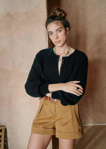 LA MAILLE SEZANE LEON BLACK WOOL & KID MOHAIR BLEND JUMPER SIZE XS