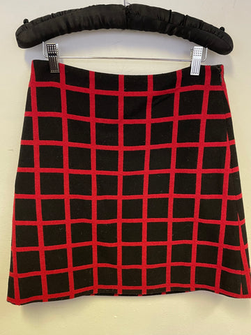 HOBBS BLACK & RED CHECK WOOL BLEND A LINE SKIRT SIZE 10