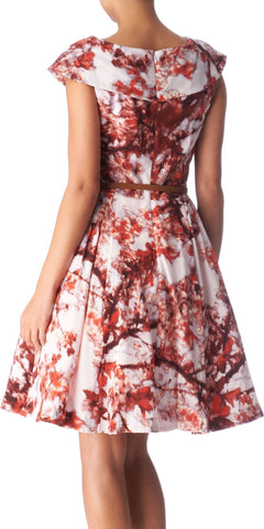 TED BAKER BARISH ORANGE PRINT SILK FULL SKIRT DRESS SIZE 2 UK 10