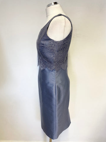 HOBBS INVITATION BLUE LACE TOP PENCIL DRESS & FITTED JACKET SUIT SIZE 10/12