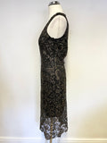 SANS SOUCI BLACK & GOLD LACE OVERLAY SLEEVELESS PENCIL DRESS SIZE S