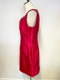 HOBBS RED SILK & WOOL BLEND PENCIL DRESS & JACKET SUIT SIZE 14