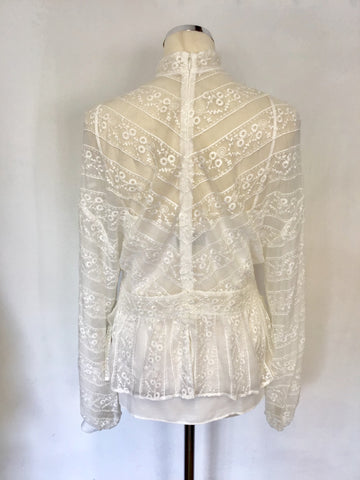 BRAND NEW MUVEIL IVORY SILK EMBROIDERED LONG SLEEVE BLOUSE SIZE 36 UK 8