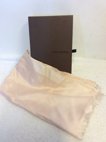 LOUIS VUITTON PALE PINK MONOGRAM PRINT SILK SCARF IN BOX