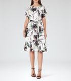 REISS NAOMI MULTI COLOURED PRINT COLD SHOULDER TIE BELT OCCASION  DRESS SIZE 14