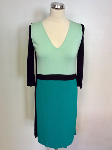 COS GREEN & BLACK COLOUR BLOCK KNIT DRESS SIZE M