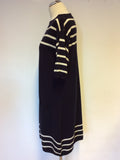JIGSAW NAVY BLUE & WHITE STRIPE SHORT SLEEVE WOOL KNIT DRESS SIZE L