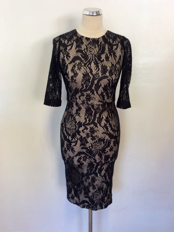 PIED A TERRE BLACK LACE NUDE LINED PENCIL DRESS SIZE 8