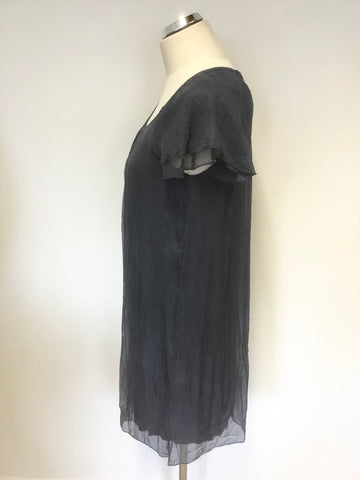 PHASE EIGHT PETROL BLUE SILK CAP SLEEVE SHIFT DRESS SIZE S