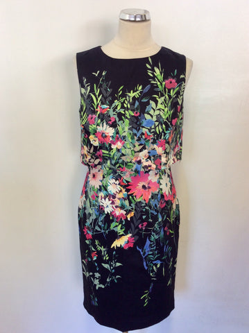 BRAND NEW HOBBS NAVY BLUE & MULTI COLOURED FLORAL PRINT PENCIL DRESS SIZE 10