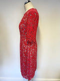 LK BENNETT WARDOUR JELLY BEAN PINK LACE OVERLAY SHORT SLEEVE PENCIL DRESS SIZE 12