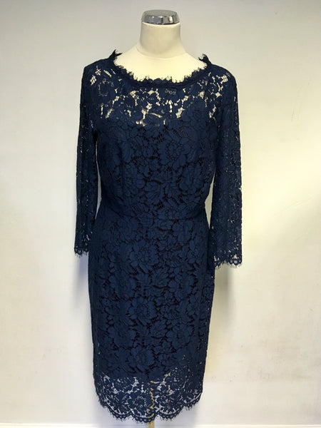 JIGSAW TEAL BLUE 3/4 SLEEVE LACE PENCIL DRESS SIZE 12