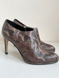 LK BENNETT BROWN SNAKESKIN LEATHER ZIP SIDE HEELS SIZE 3.5/36