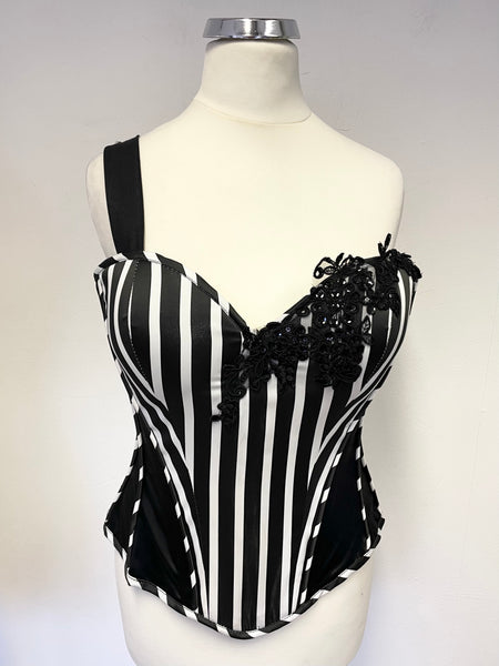 CATWALK COLLECTION BLACK & WHITE STRIPE CORSET TOP ONE SIZE