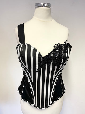 CATWALK COLLECTION BLACK & WHITE STRIPE CORSET TOP ONE SIZE