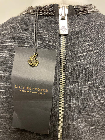 BRAND NEW MAISON SCOTCH DARK GREY LONG SLEEVE FITTED DRESS SIZE 2 UK 12