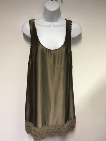 FRENCH CONNECTION BRONZE BEADED TRIM WITH SILK FRILL MINI DRESS SIZE 8