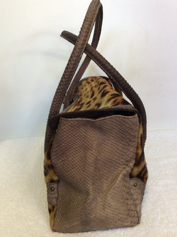 TOSCA BLU BROWN LEATHER SNAKESKIN & LEOPARD PRINT PONYSKIN SHOULDER BAG