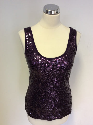 MONSOON PURPLE SEQUINNED SLEEVELESS TOP SIZE 10