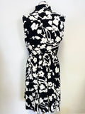 HOBBS BLACK & WHITE PRINT SLEEVELESS COLLARED FIT & FLARE DRESS SIZE 12