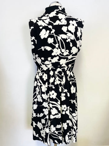 HOBBS BLACK & WHITE PRINT SLEEVELESS COLLARED FIT & FLARE DRESS SIZE 12