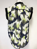 WHISTLES BLUE,IVORY & GREEN PRINT SLEEVELESS 100% SILK TOP SIZE 8